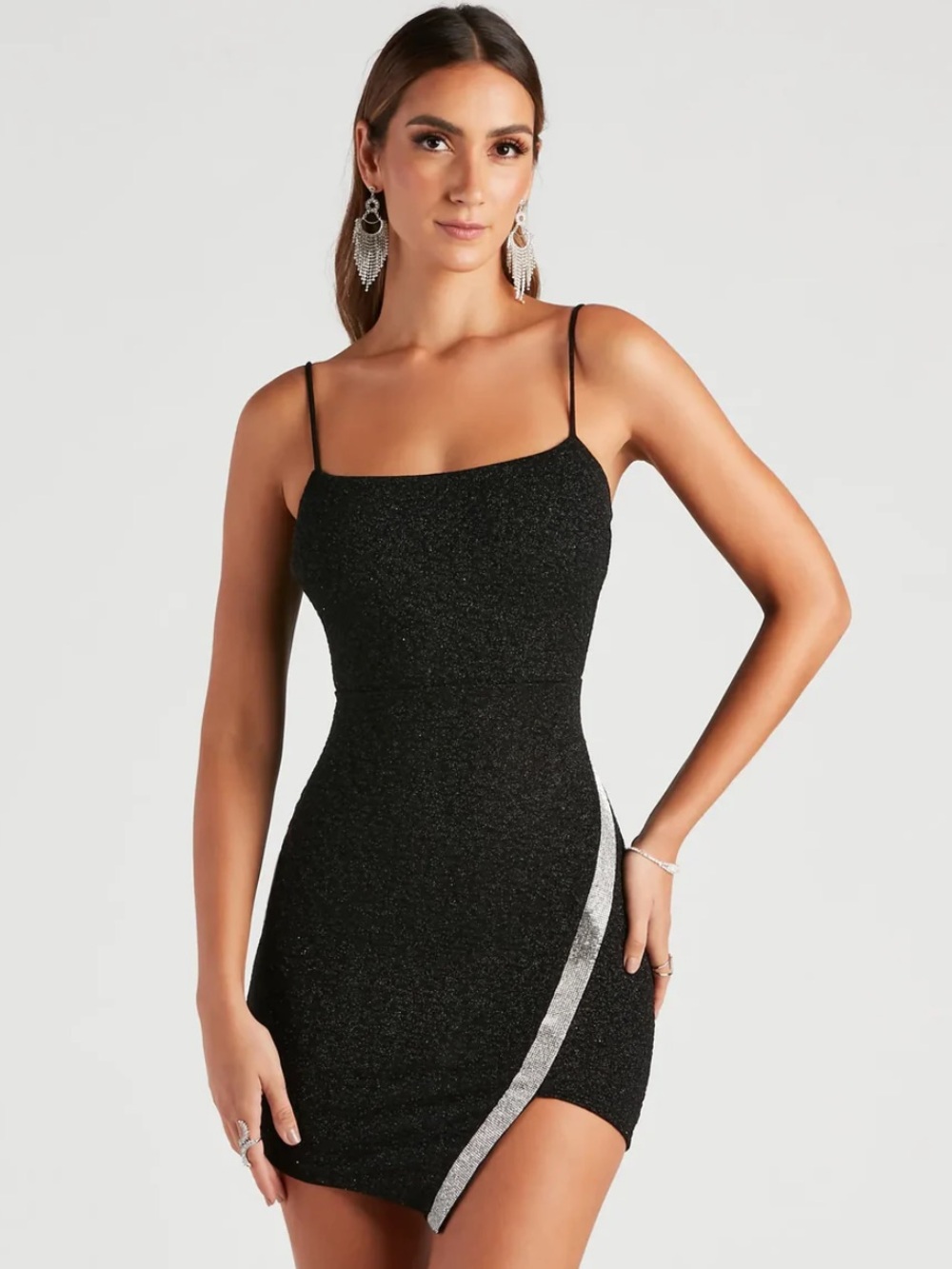 Windsor Black Glitter Mini Dress with Silver Accent